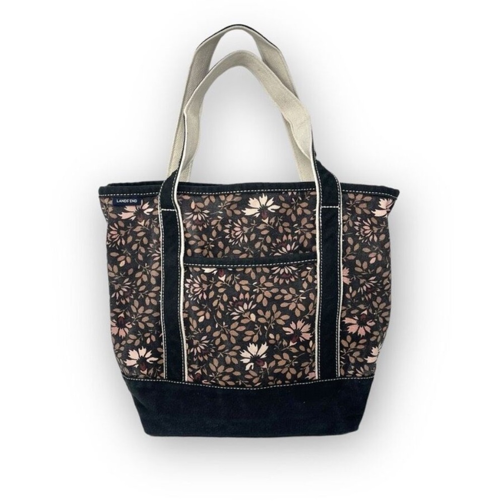 Lands’ End Heavy Thick Canvas Tote Boat Beach Bag Floral 100% Cotton